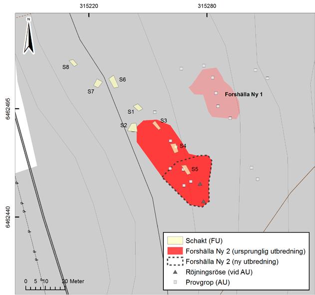 Avgränsning i Åh 7 Figur 3. Karta över förundersökningsområdet Forshälla NY2.