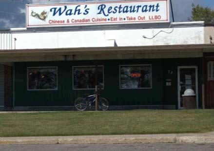 Wah s Restaurant 23 Simcoe Plaza, Terrace Bay, Ontario, POT 2WO Telephone (807) 825 1881 Wah s Restaurant serves Chinese cuisine including spring rolls,