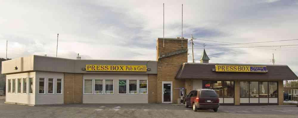 Press Box Pub & Grill Corner of Highway 17 and 99 Ontario Street, Schreiber, Ontario, POT 2SO Telephone (807) 824 2424/ 824 2525 Specialties at the Press Box Pub & Grill include VIP burgers,