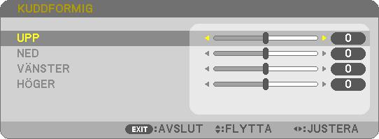 OBSERVERA: [KUDDFORMIG] alternativet är inte tillgängligt när [KEYSTONE HORISONTAL], [KEYSTONE VERTIKAL] eller [HÖRNSTEN] är aktiverad.