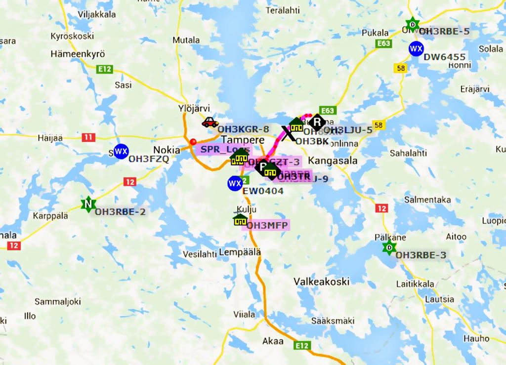 APRS (Automatic Position Reporting System) I APRS-nätverket kan man förmedla positionsuppgifter och snabbmeddelanden.