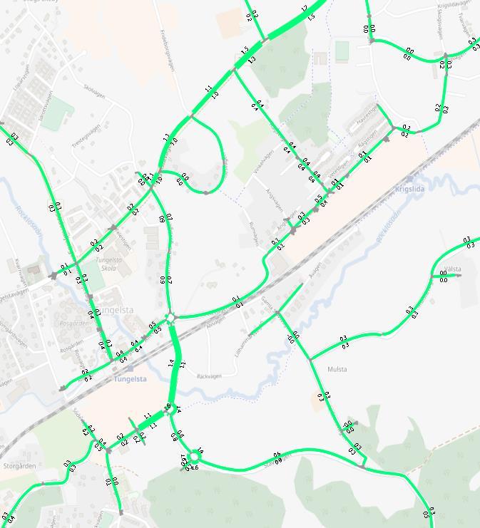 PM Trafikanalys, Tungelsta 2017-12-15 9 (10) Trafikmängder vardagsdygn (1000-tal fordon per riktning) skillnad jämfört med nuläget i utredningsområdet Det kan utläsas