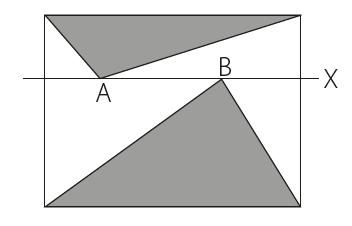 Cadet 16 Bilden visar en rektangel med en linje X sm är parallell med rektangelns bas. Punkterna A ch B ligger på linjen X ch inuti rektangeln.
