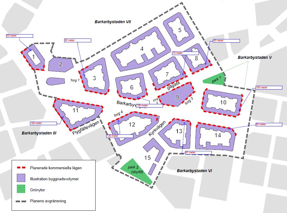 3 Kommunens förslag till lokaler i bottenvåningar Vi har beräknat lokalytan i kv. 10 till ca 2 700 kvm (utöver parkering och lastfar). Det ger en tillgänglig lokalyta om totalt ca 16 000 kvm BTA.