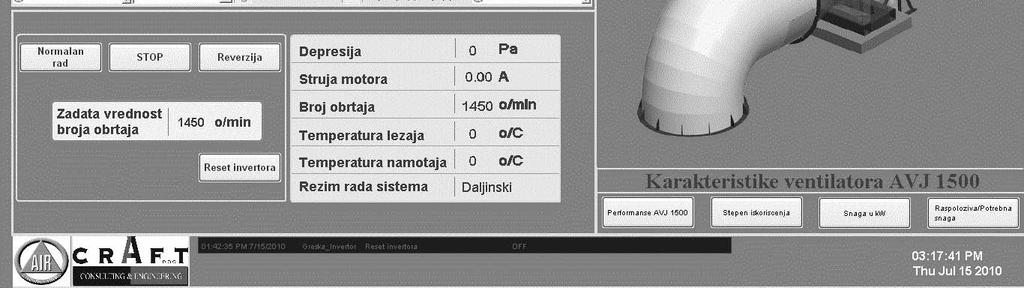 2 Izgled upravljačke računarske maske reverzibilnog glavnog rudničkog ventilatora Zaključak Numeričke metode vazduhoplovne aerodinamike primenjene u projektovanju ventilatora čiji je propeler uradjen