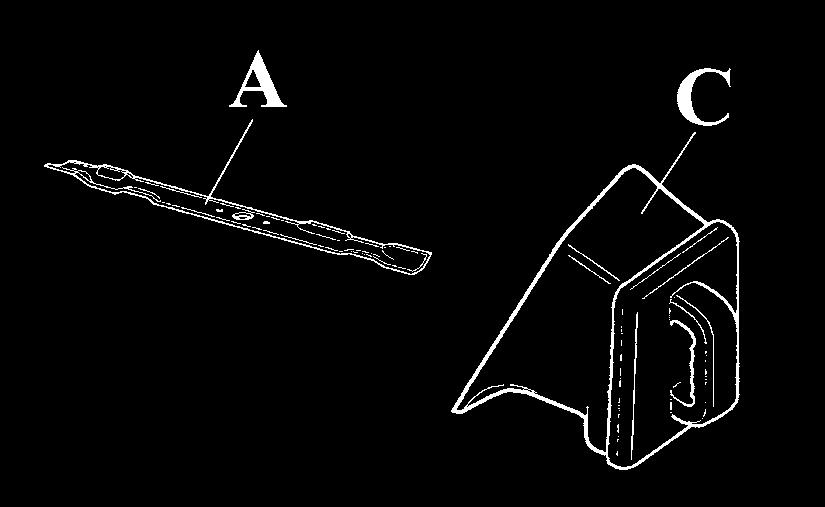 66110127R (maaibreedte 46 cm), cod. 66070096R (maaibreedte 53 cm) moet gemonteerd worden door het in het gat onder de achterste deflector (D) te steken.
