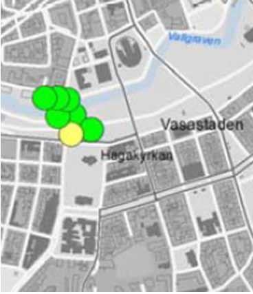 MKB FÖR STATION HAGA Planområdet Hagakyrkan Handelshögskolan < 45 dba (tyst sida) < 50 dba (ljuddämpad sida) < 50 dba > 55 dba (ljuddämpad sida krävs) > 60 dba (ljudklass B krävs) > 65 dpa (ej