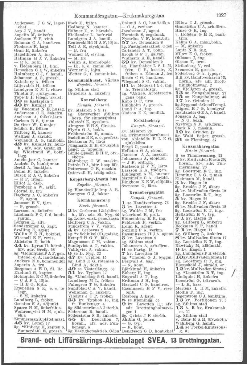 A.,~~~~.Bson J G W, la.ger- Asp J V, hamu..-\.spelin 1\1, änkefru Axelsson V F, vinh. Bohman C A, hand.res. Floderus E, kapt. Gran H, änkefru Hagelthorn A, insp. Hallman H A V, änkefru - R K, löjtn.