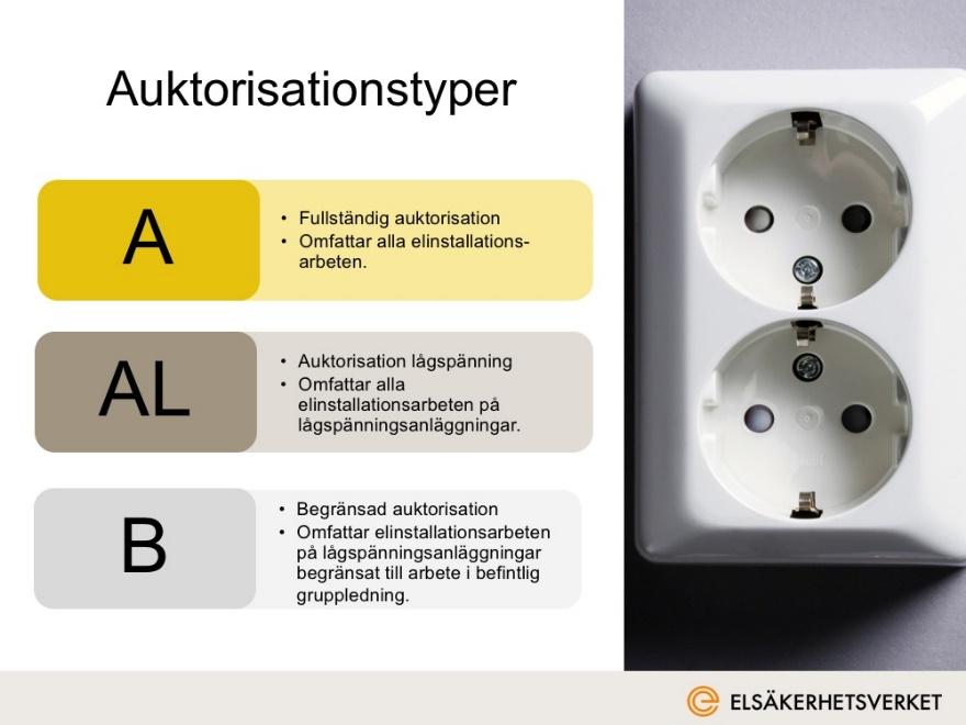 6 (24) Bild 3 Auktorisationstyper Bilden är animerad och träder fram steg-för steg. Beskrivande text Det finns tre olika auktorisationstyper att ansöka om.