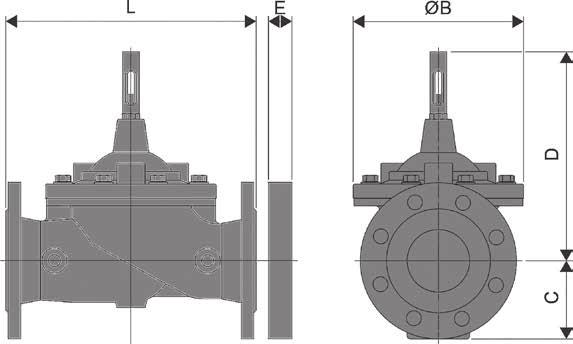 Mått [mm] och vikt DN 40 50 65 80 100 150 200 250 300 400 L 230 230 290 310 350 480 600 730 850 1100 E 1 30 30 30 30 30 30 30 40 40 40 B 162 162 194 218 260 370 444 570 680 870 C 83 83 93 100 118 150