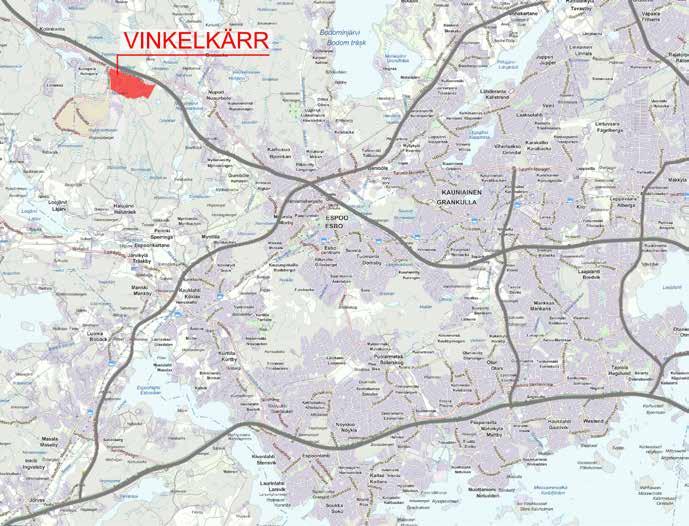 2 Sammandrag Projektet I västra delen av Esbo i Vinkelkärr har man utarbetat ett detaljplaneförslag vid namn Vinkelkärr I för byggandet av ett nytt arbetsplatsområde.