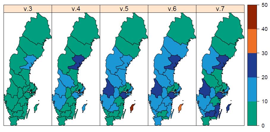 Sida 7 (15) Figur 1C. Andelen laboratorieanalyser positiva för influensa (alla typer) per, denna säsong och tidigare säsonger. Figur 2.