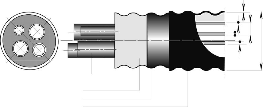 MAXITHERM 4-Vägskulvert Värme 6 bar, sanitär 10 bar PEX s D d s1 PEXa mediarör PUR-skum PE folie LLD-PE mantel PEX-rör, värme 6 bar, sanitär 10 bar, 4-vägskulvert Typ DN Tum Mediarör d x s Mantel D x