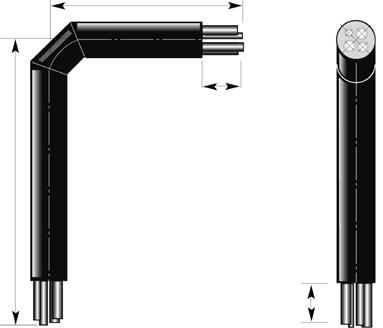 MAXITHERM PEX-rörskulvert Husinföringsböj, 90 Värme 6 bar, Sanitär 10 bar, 4-vägskulvert Böj, 90 Dimensioner: 22-40 mm 1100 250 1600 250 Figurer i mm 4-vägskulvert Typ DN Tum PEX-mediarör Mantel