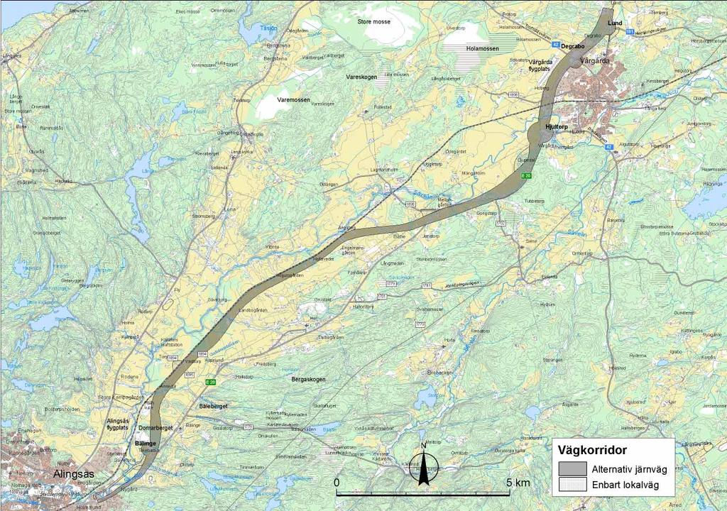 Väg 1894/95 vid nuvarande järnvägskorsning nära Västtorp korsas planskilt. Korsningen kan utformas som en bro över E 20 eller som en underfart.