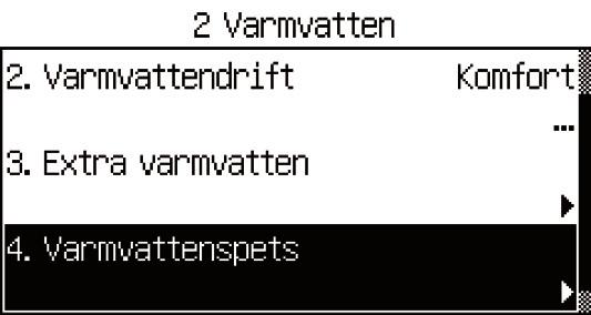 Information från värmepumpen Reglercentralen återgår automatiskt till menyn efter att värdet sparats.