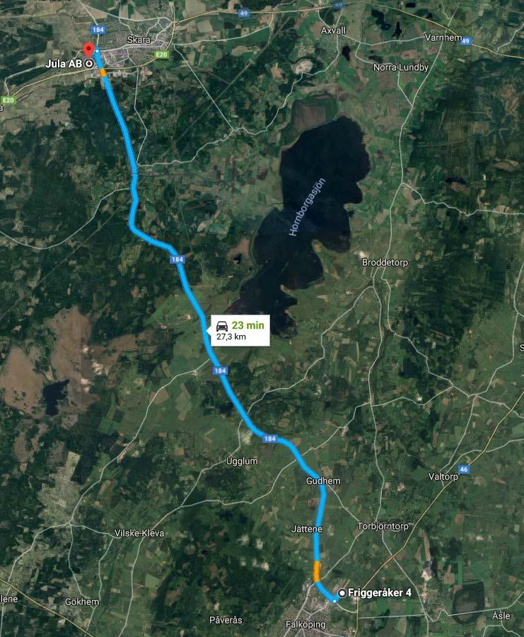 Dispensen omfattar den exakta sträckningen längs väg 184 mellan kombi-terminalen i Falköping och Julas område i Skara.