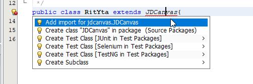 java och trycker på glödlampan tillvänster om klassdeklarationen, och väljer Add import for