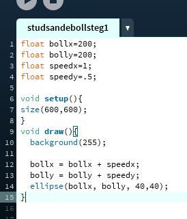 Skapa en boll som rör sig Ett sätt att använda den tidsstyrd iterationen är att skapa en boll som rör sig över skärmen. Till detta behöver vi fyra variabler.