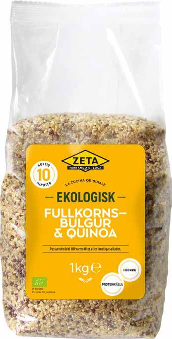 Ekologiska Gryner Fiberrika Koktid: 10 minuter Passar utmärkt till varmrätter, i grytor eller matiga sallader Fullkornsbulgur & Quinoa 1 kg Di Luca: 1455