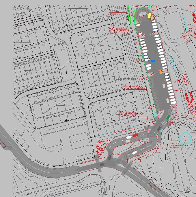 Figur 8-5 Ögonblicksbild från tidsperioden 07:30-07:45. Figur 8-6 Låsning vid In/Utfart från parkeringen.