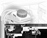 142 Bilvård Bromsvätskan måste befinna sig mellan markeringarna MIN och MAX. Iaktta noggrann renlighet vid påfyllning. Föroreningar i bromsvätskan kan leda till funktionsstörningar i bromssystemet.