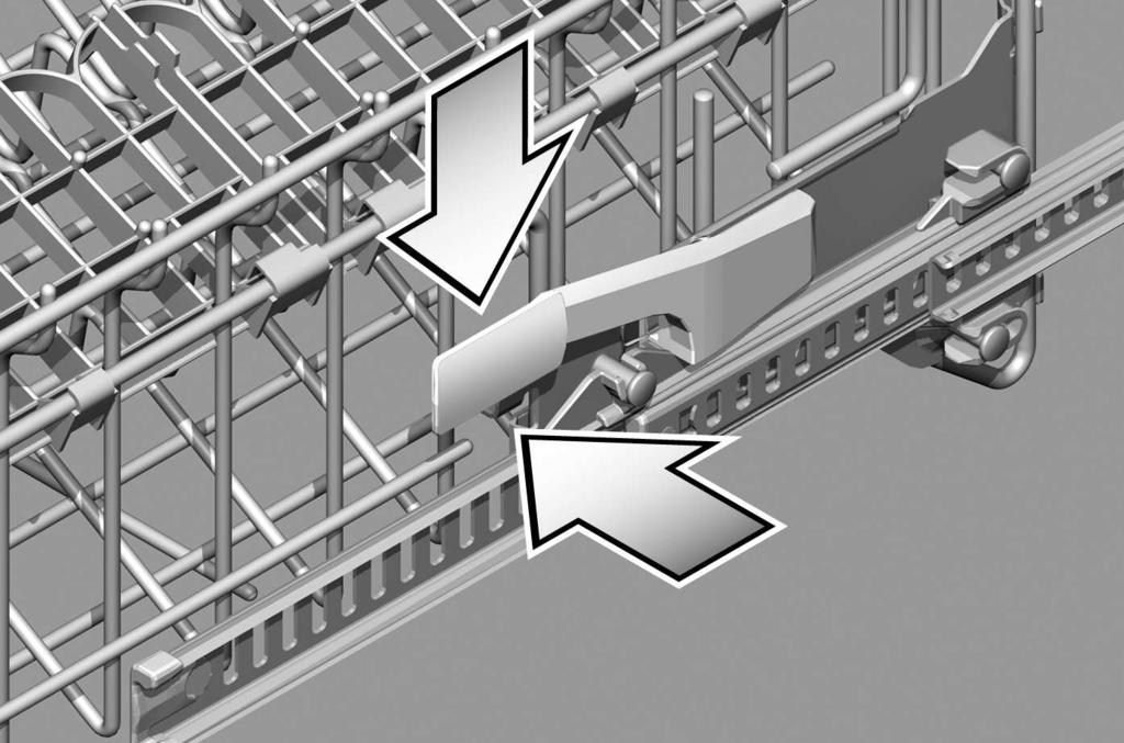 Överkorg med handtag i sidan (Rackmatic) Dra ut överkorgen. För att sänka den, tryck de båda handtagen till vänster och till höger på korgens utsida inåt.
