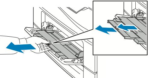 Fylla på papper i det manuella magasinet Papper och material I det manuella magasinet kan många olika papperstyper användas. Det är i första hand avsett för mindre jobb med specialpapper.