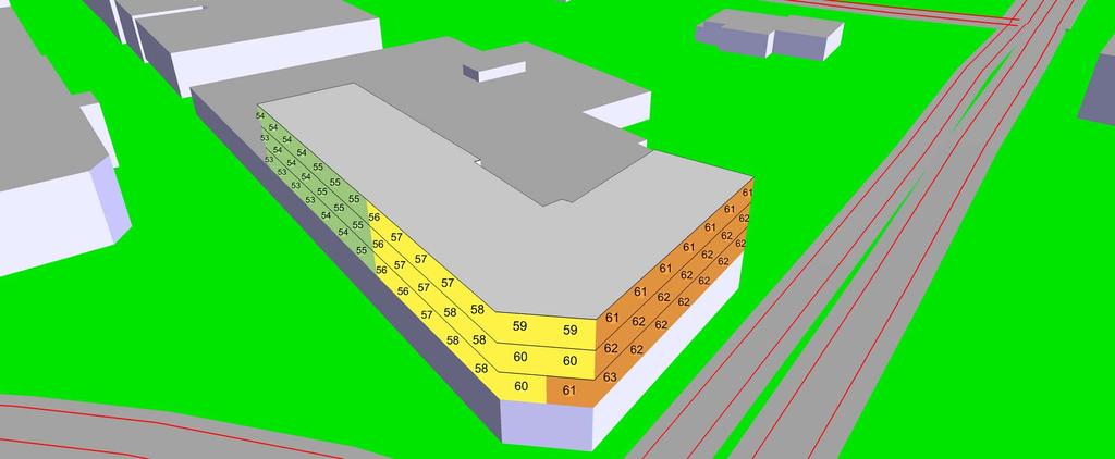 Vy från söder Fredsgatan Vy från norr Vasavägen Riktvärde Vid fasad: För lägenheter > 35 m 2 : Antingen högst 60 dba dygnsekvivalent ljudnivå vid samtliga fasader eller högst 55 dba dygnsekvivalent