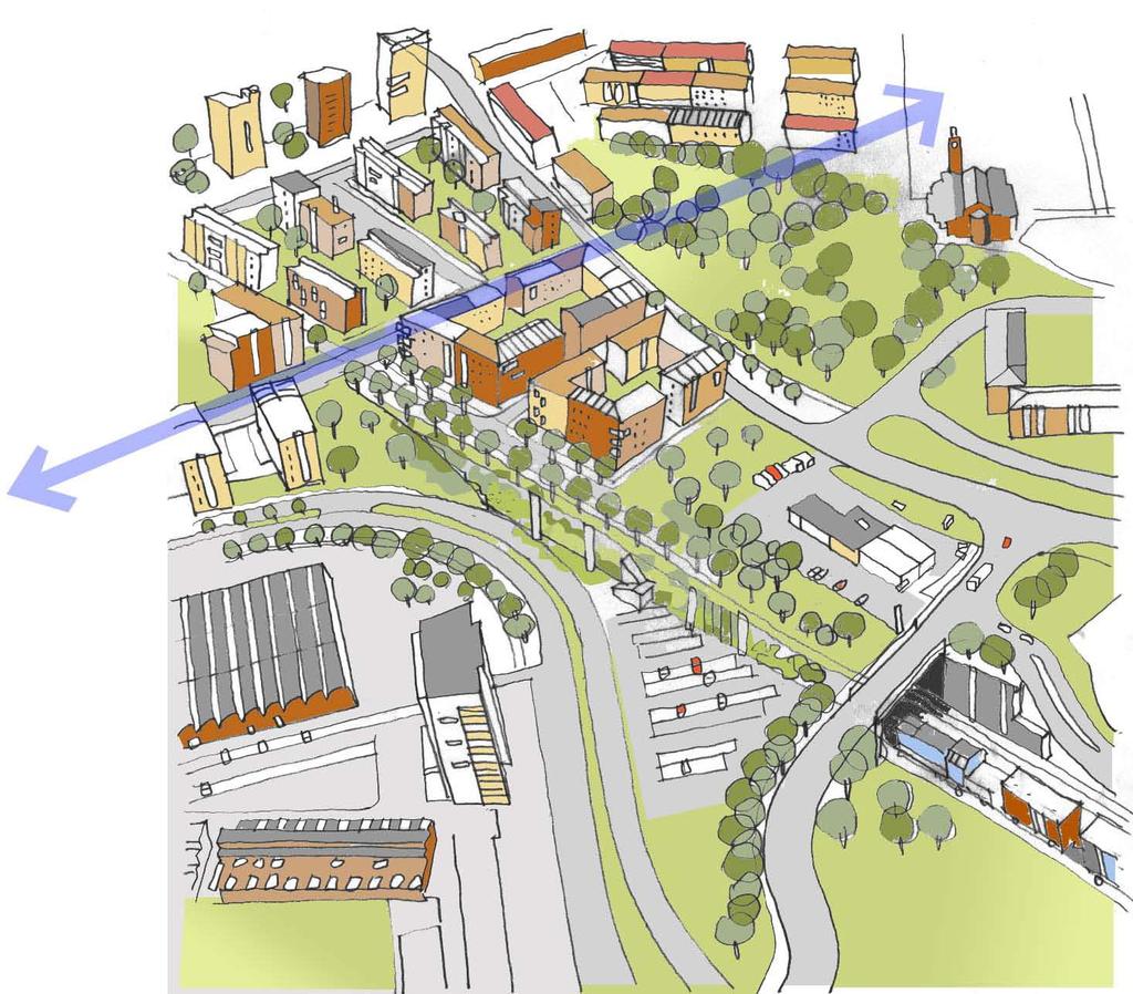 Bratteråsberget Säterigatan Bratteråsgatan Celsiusgatan Befintlig järnvägssträckning Ny föreslagen bostadsbebyggelse vid Säterigatan Förbättrade samband Norra Älvstranden Lundby Sannegårdsmonumentet