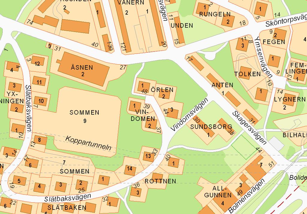 SID 2 (9) GEOGRAFISKT LÄGE OCH MARKÄGARE Planområdet är beläget centralt i stadsdelen Årsta och avgränsas av Sköntorpsvägen, Skagersvägen, Vindomsvägen och Slätbaksvägens bebyggelse.