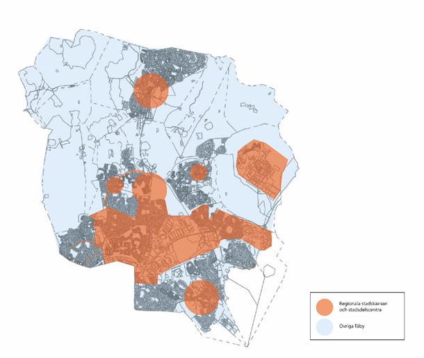 Figur 1, Uppdelning av Täby kommun I Regionala