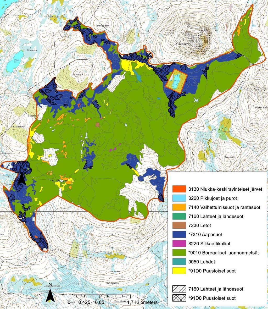 26 Tabell 7-1 Naturtyper i habitatdirektivets bilaga I på Niesaselkä Naturaområde. * = prioriterad naturtyp, som alltså primärt ska skyddas.