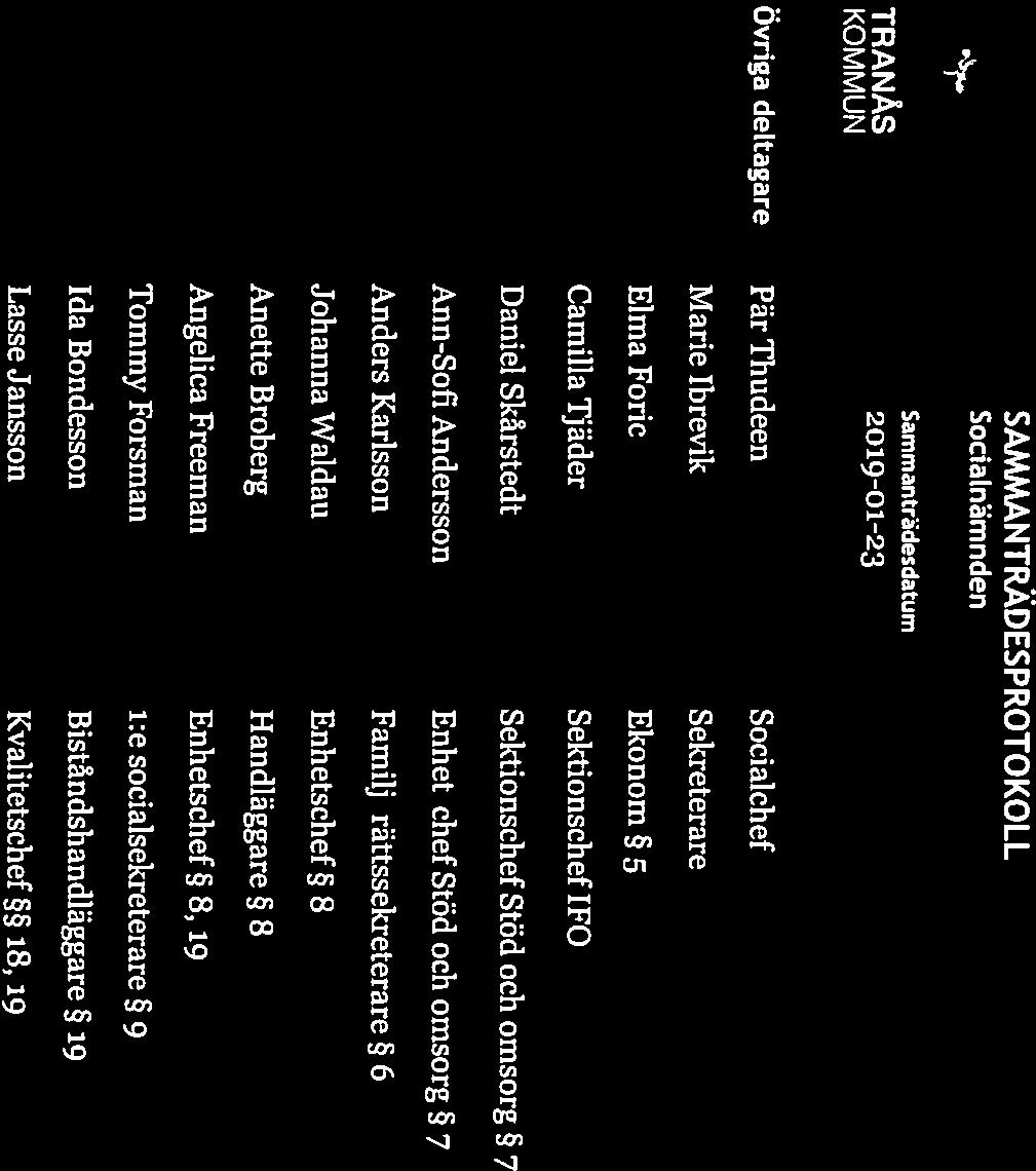 t SÅMMANTRÄDESPROTOKOLL Sida 2(23) SociaLnämnden Sam m anträdesdatu m Övriga deltagare Pär Thudeen Socialchef Marie Ibrevik Sekreterare Elma Foric Ekonom 5 Camilla Tjäder Sektionschef IFO Daniel