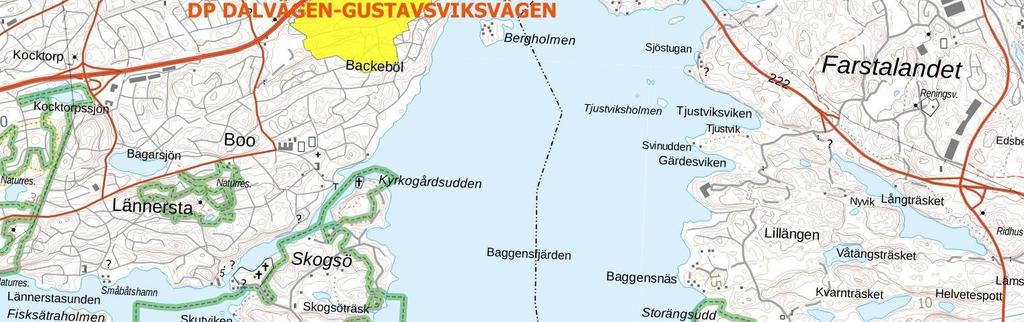 4 Befintliga förhållanden Planområdet är beläget i sydöstra delen av Boo i Nacka kommun och omfattar cirka 74 hektar.