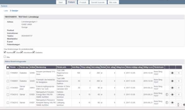 Du kommer då till patientens översiktsbild (Detaljer) och kan se den gjorda förskrivningen överst
