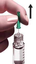 4.4. Ansluta nålen Skruva fast den gängade spetsen på GONAL f förfylld injektionspenna på det yttre nålskyddet tills du känner ett lätt motstånd. Varning! Dra inte åt nålen för hårt.