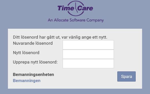 Hur du kommer till din Time Care Pool Webbsida, vet din kontaktperson eller personalen vid Bemanningscentrat/motsvarade. 1.2 INLOGGNING När du har öppnat Time Care Pool så skall du logga in.