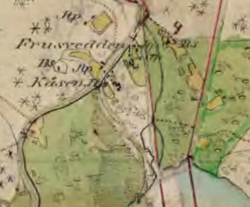 Hästskobäcken och bifurkationen på karta från 1866.