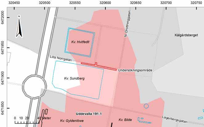 8 Bohusläns museum Rapport 2018:15 Figur 5. Översikt av undersökningsområdet, med äldre arkeologiska schakt. Skala 1 :2 000.