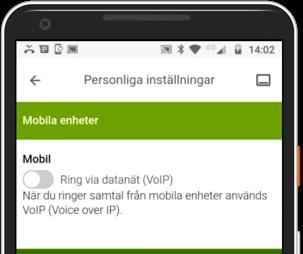 Inställningar Här kommer lite tips på inställningar som kan anpassas efter just ditt behov Ringa via datanät Som standard är din icentrex app inställd att ha länkar för att ringa med din