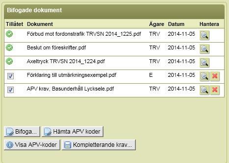 Skapa APV koder (OTB) Trafikverket har i FIFA möjlighet att genom att klicka på knappen Hämta APV koder kunna göra ett PDF dokument med rätt APV koder.