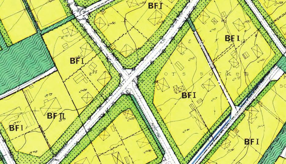 3 Förslag till beslutsmotivering Gällande detaljplan Korsningen, berörda vägar och angränsande bostadskvarter omfattas av byggnadsplan för del av Sätofta by, fastställd 1980 (figur 4).