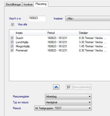 Fiken Placering 1. Här placerar du insatserna på resurs genom att bocka i vilka insatser du vill placera. (Alla är i bockade per automatik). 2. Välj Resursregister, Typ av resurs och Resurs.
