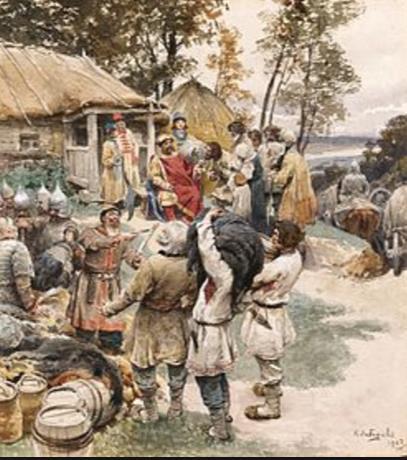 Befolkningen bestod av slaver, finsk-ugrer och nordiska folk.