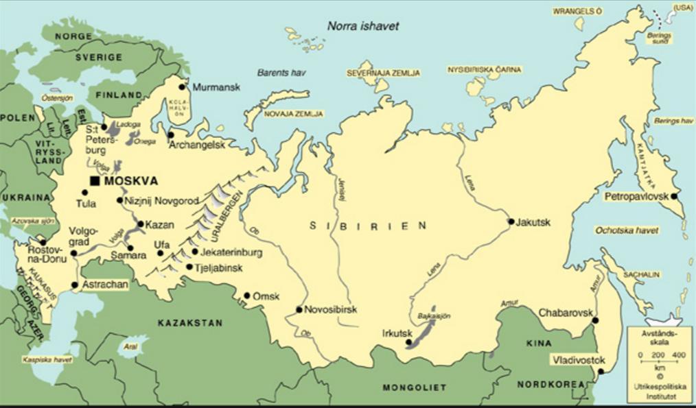 Översikt Rysslands histroria: Geografiska förutsättningar 1 av 3 e Rysslands geografi. Ryssland är till ytan världens största land. Ytan är cirka 38 gånger Sveriges yta.