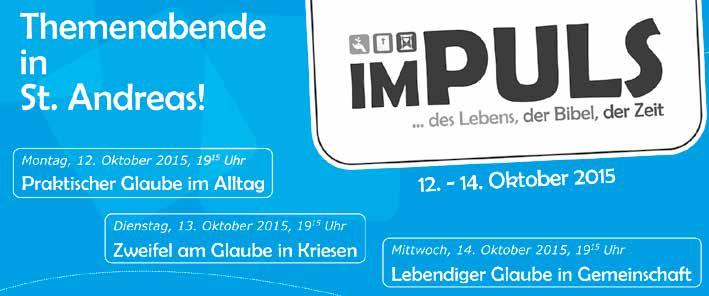 Hingehen Veranstaltungen der Landeskirchlichen Gemeinschaft Frauenverwöhnabend Mittwoch, den 4. November 2015 von 19:30 bis 21:45 Uhr Gemeindesaal St.