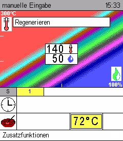 3.3 Manueller Betrieb mit zwei en Beispiel 1: mit 2 Zeiten 1. Eingabe: 190 C, 50%, Zeit: 10 min 2. Eingabe: 220 C, 20%, Zeit: 15 min Eingabe 1. Eingabe 2.