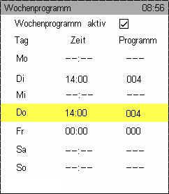 Manuelle Eingabe Autoclean HACCP Spezial Mit dem Joker Scout Eingabefeld Wochenprogramm anwählen und mit OK bestätigen. An- oder Abwahl durch OK drücken.