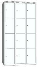 4 lockers in height 435 mm Sprinthängda dörrar. Peg hang doors. Pulverlackerad stomme och dörrar. Powderlacquered frame and door.